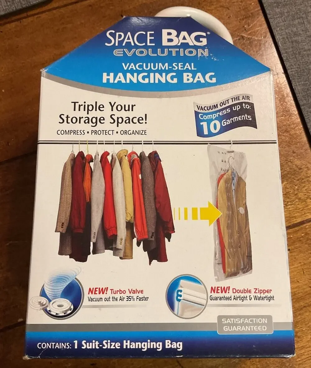 Vacuum Seal Hanging Space Bag - 1 Suit-Size Hanging Bag NEW 27.75” X 41”